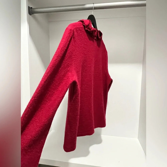 Appleseeds’s boiled 100% wool burgundy red ruffle jacket sweater women’s Medium - Picture 5 of 8